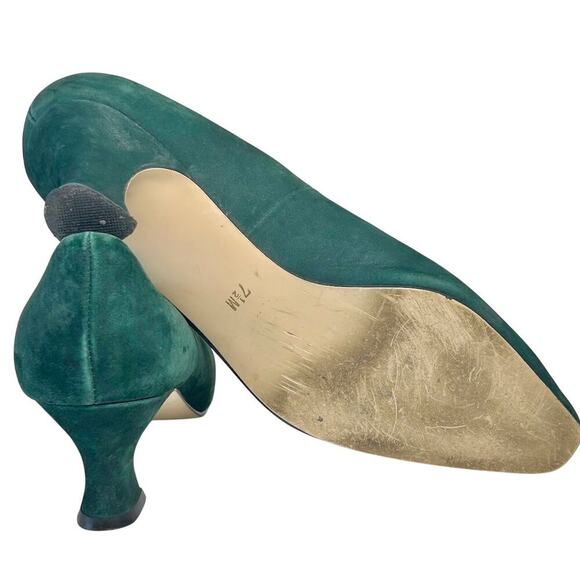 VINTAGE Emerald Green Regency Court Shoe Kitten Block Pump 7.5 Fairy Cottagecore - Picture 10 of 11